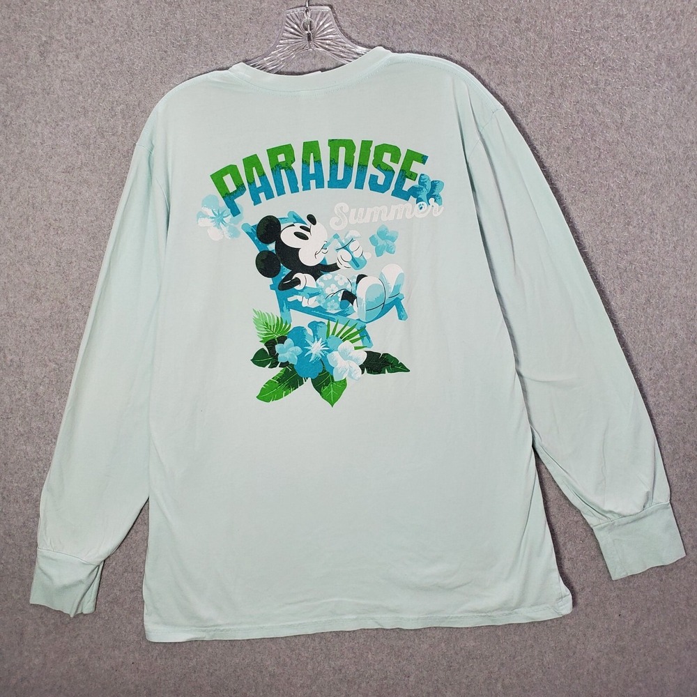 Disney Men Shirt Large Green Floral Small World Paradise Summer Mickey Mouse Tee
